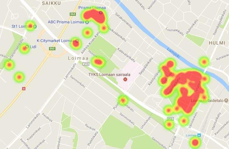 Voimakarttatarkastelua: esimerkki pieni kaupunki Loimaa Voimakartta osoittaa Loimaan kaupallisen rakenteen: