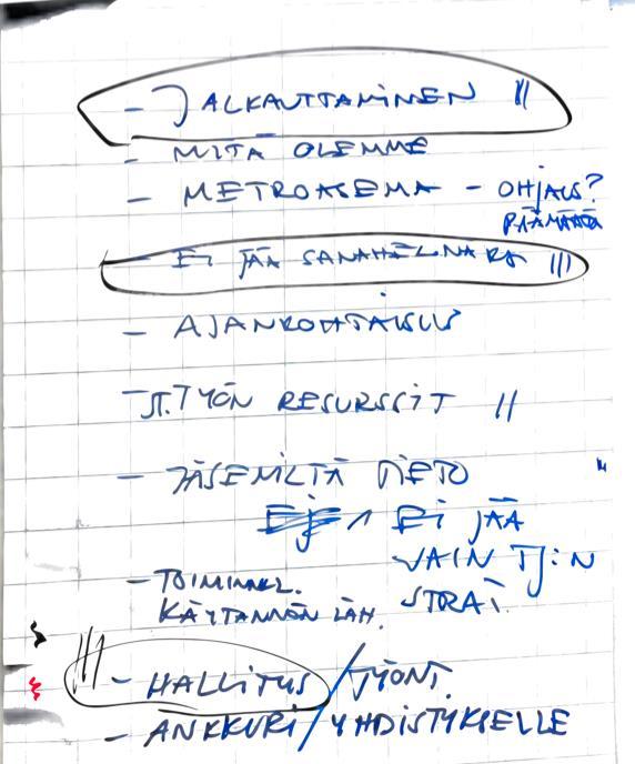 Eniten ajattelutti / puhututti: - strategian jalkauttaminen: mitä se merkitsee? Miten se tehdään? - Miten saisi estettyä sen että jää sanahelinäksi?