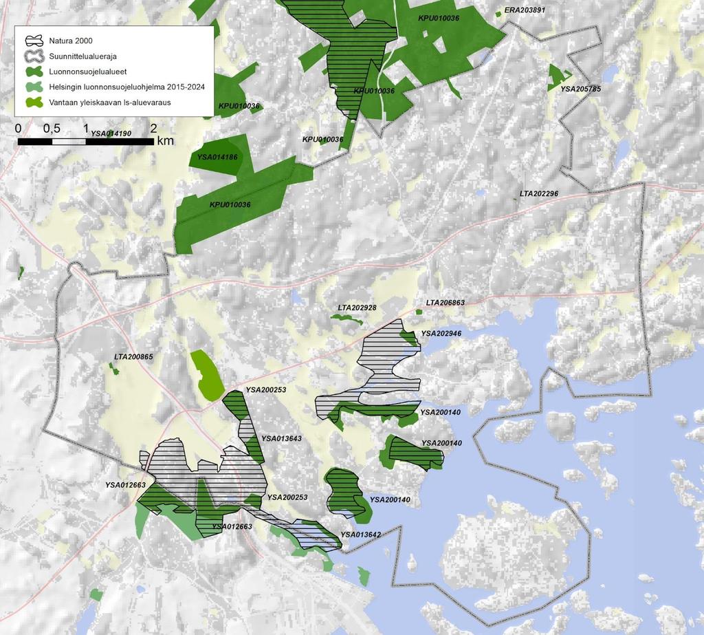Östersundomin yhteinen yleiskaava 18 (59) 31.3.2017 Luontovaikutusten arviointi Kuva 7. Natura-alueet ja luonnonsuojelualueet. 7 ARVOKKAAT LUONTOKOHTEET 7.
