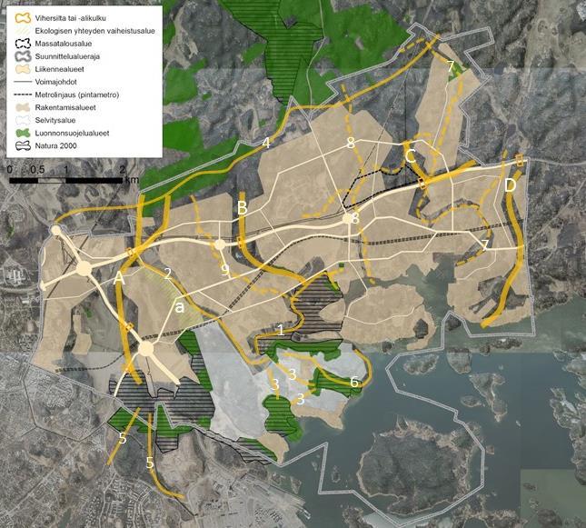 Östersundomin yhteinen yleiskaava 46 (59) 31.3.2017 Luontovaikutusten arviointi 9.6 Ekologiset yhteydet Yleiskaava-alueen ekologisesta verkostosta on tehty erillinen tarkastelu (Ojala 2016).