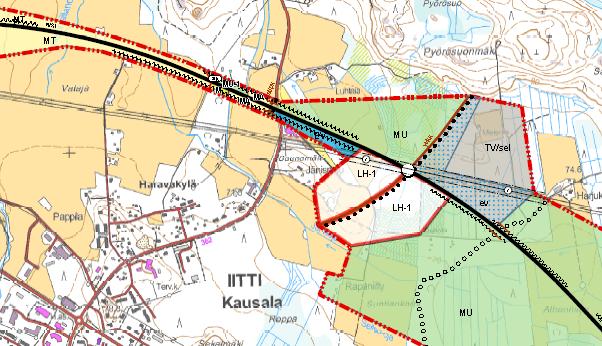 osan läpi on osoitettu kunnan sisäinen ulkoilun pääreitti, jonka sijainti on ohjeellinen (vihreä palloviiva). Alueen läpi kulkee siirtoviemäri Kausalasta Kouvolaan (v).