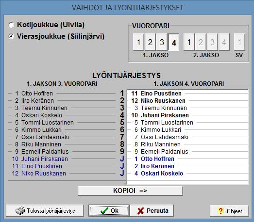 VAIHDOT JA LYÖNTIJÄRJESTYKSEN MUUTOKSET Ottelun aikana voidaan tehdä vaihtoja ja muutoksia lyöntijärjestykseen.