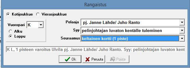 38 3.6. RANGAISTUKSET Jos ottelun aikana jaetaan rangaistuksia, ne merkitään valitsemalla aurinkolasipäisen hemmon valikosta RANGAISTUKSET.