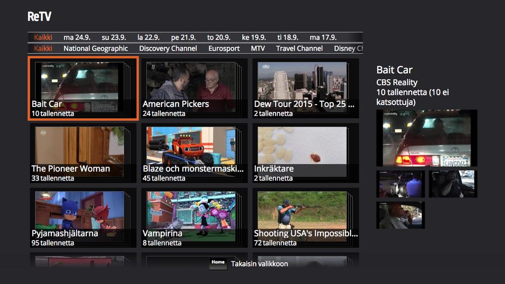 ReTV ReTV:n avulla voit selata ja katsoa haluamiasi ohjelmia viikon ajalta taaksepäin. ReTV-kirjaston päivitys tapahtuu automaattisesti.