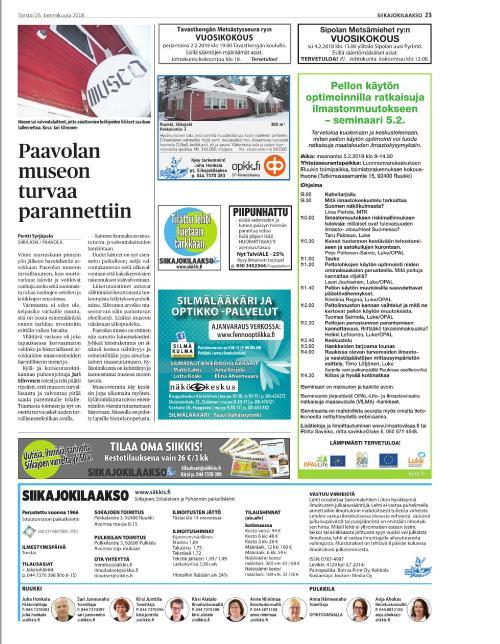 Järjestelyt OPAL-Life-hankkeen puoliväliseminaari Pellon käytön optimoinnilla ratkaisuja ilmastonmuutokseen järjestettiin 5.2.
