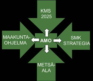 AMO:t Tavoitteet ja toimeenpano Keskeiset tavoitteet Suurin kestävä tavoitteena Lisääntyvä puunkäyttö Metsien hoidon lisääminen Infra, toimintaympäristö, kaavoitus,