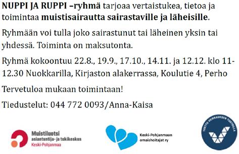 Terveyskeskuksen kuntoutuksen ryhmät syksyllä 2018: Ma klo. 11.00-12.00 Miniryhmä Miniryhmä on matalan kynnyksen liikuntaryhmä, joka on suunnattu erityisesti ikäihmiselle. Ma klo. 12.00-13.