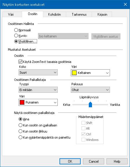 Kappale 5 Suurennuslasin toiminnot 107 3. Valitse Yksilöllinen... 4. Muokkaa asetukset haluamallasi tavalla 5.