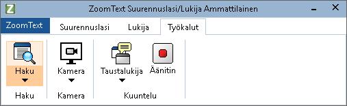 194 Työkalurivin Työkalut välilehti Työkalurivin Työkalut välilehti tarjoaa nopeat toimintapainikkeet suorittamaan ZoomTextin työkalu toimintoja.