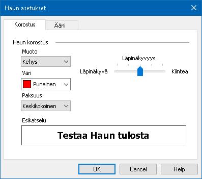 202 Haun korostus ja Äänen asetukset Haun asetukset mahdollistavat haun korostuksen ja löydettyjen kohteiden selaamisessa käytettävän äänen konfiguroinnin.