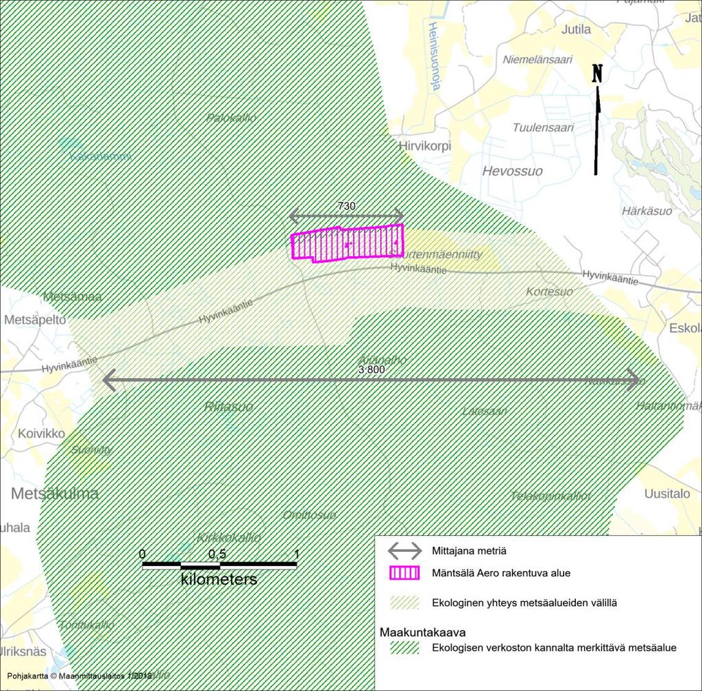 3 Mäntsälä Hirvikorven ekologiset yhteydet Gles Oy, Mäntsälä Aero Mäntsälän Aero lentopaikkahanke sijoittuu kahden laajan yhtenäisen metsäalueen väliseen maastoon.