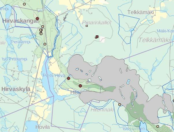 Asemakaavoitetulla Hirvimäen alueella on soran ja hiekan maa-ainestenottolupa, kuin myös Hitonlahden alueella Pieni-Hirvanen vesistön itäpuolella aivan valtakunnallisesti arvokkaan