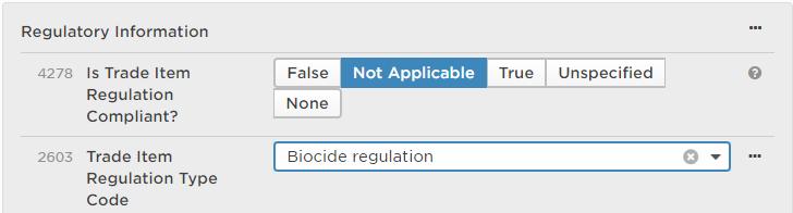 Regulation Compliant = NOT_APPLICABLE Regulation Type Code = BIOCIDE_REGULATION Ravintoarvot Saksassa käytetään attribuuttia Nutrient Basis Quantity / Ravintoarvoilmoituksen