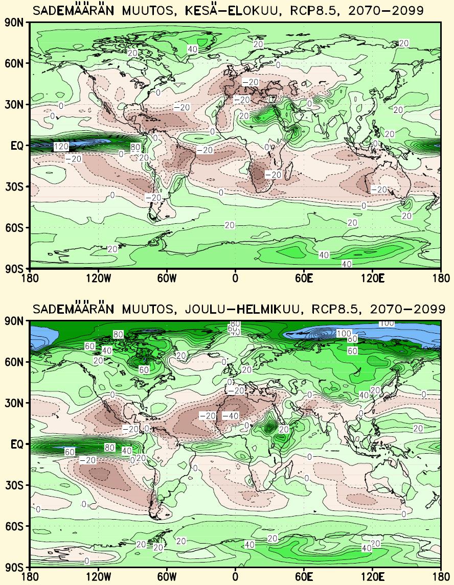 Precipitation change =>2070-99, RCP 8.