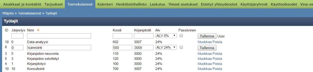 (Työlajeille ei ole pakko syöttää kirjanpidon tiliä.
