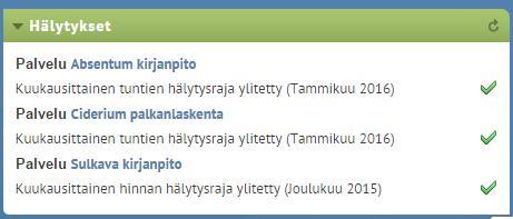 vastuuhenkilöille tulee ValueFramen etusivulle hälytys.