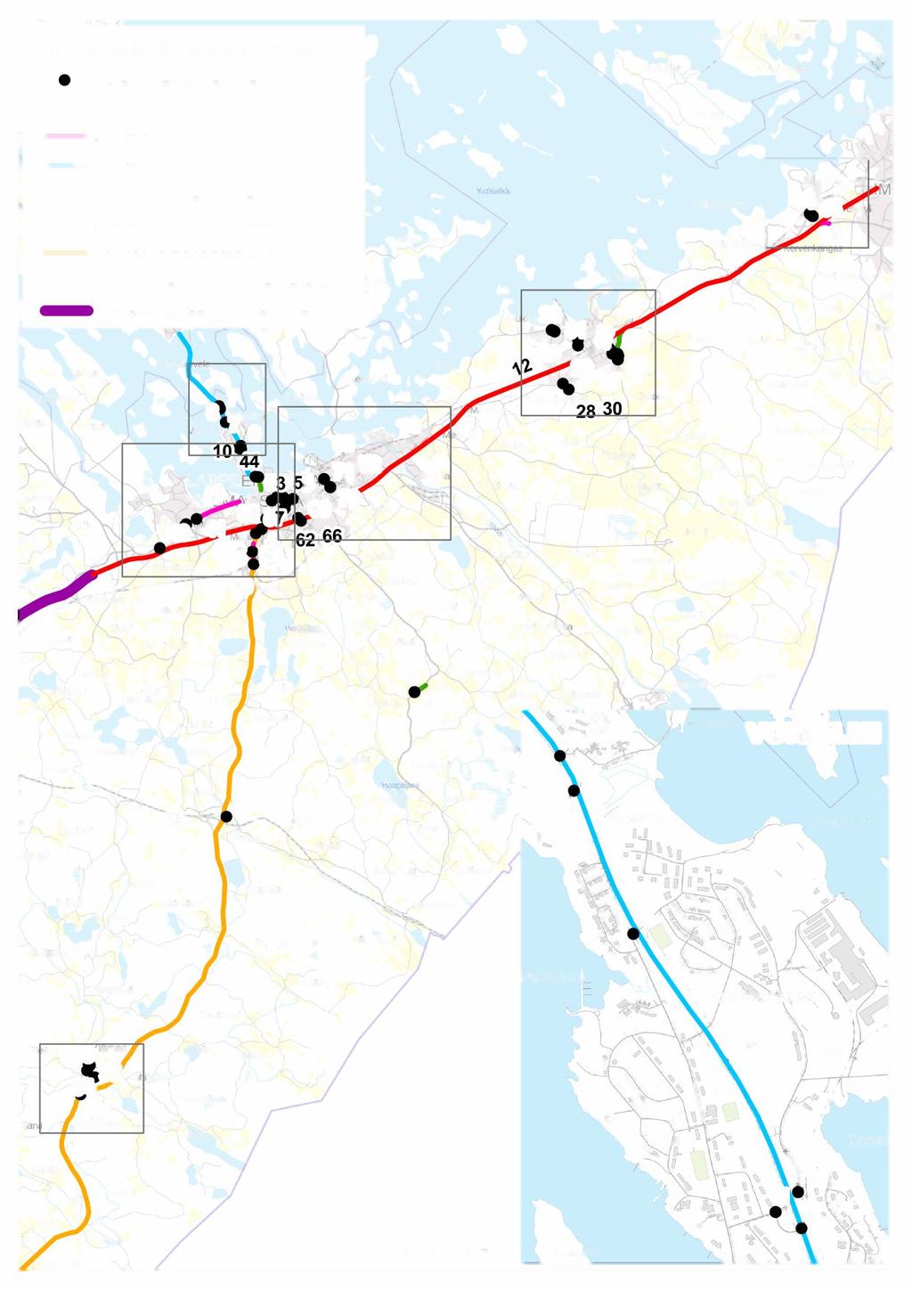 Toimenpiteet Lappeenranta Sopala Ra,kaanmaki Pistemäinen toimenpide M1et1nkyla Vrlkonmaki --40kmh Arpolaht, Muslalamp, -50kmh -70kmh Muu viivamainen kohde elt Pelhsenranta --