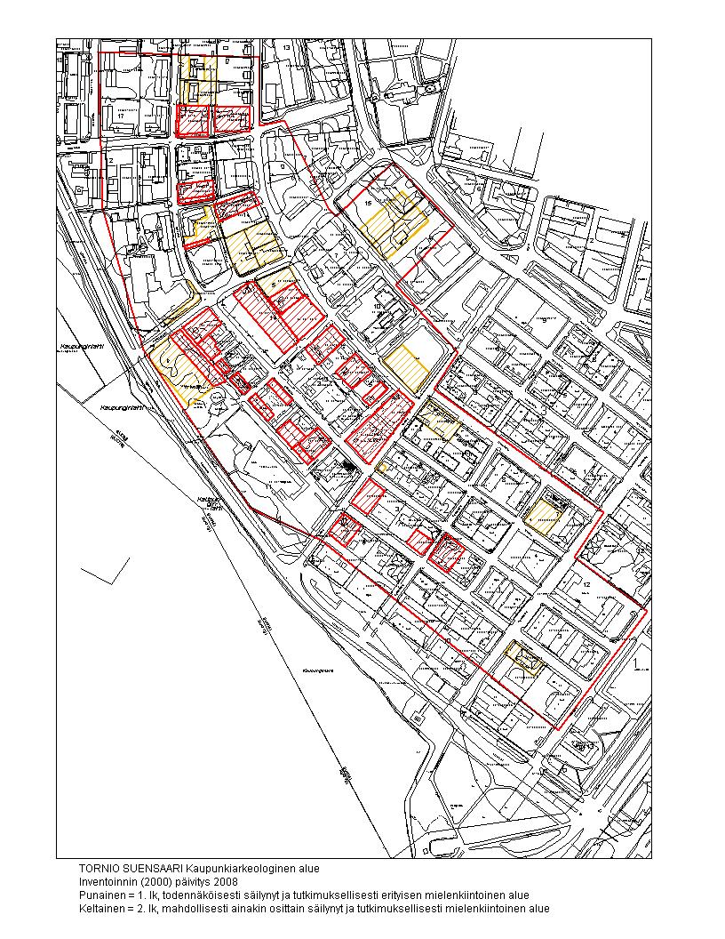 17 Kuva 6. Tornion Suensaaren kaupunkiarkeologinen alue 4. RAKENTAMINEN ASEMAKAAVA-ALUEEN ULKOPUOLELLE 4.