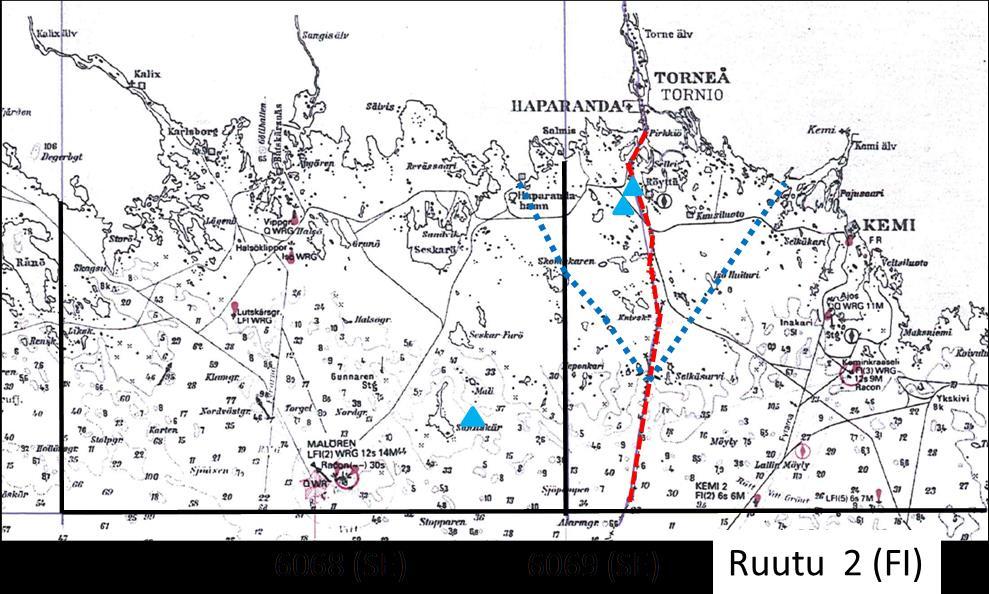 Kuva 1. Tornionjoen vesistö (yllä) sekä Tornionjoen ja Kalixjoen jokisuut sekä niiden läheiset saaristot (alla), ja kalastuksen tilastointialueet (6068 ja 6069 Ruotsissa sekä ruutu 2 Suomessa).