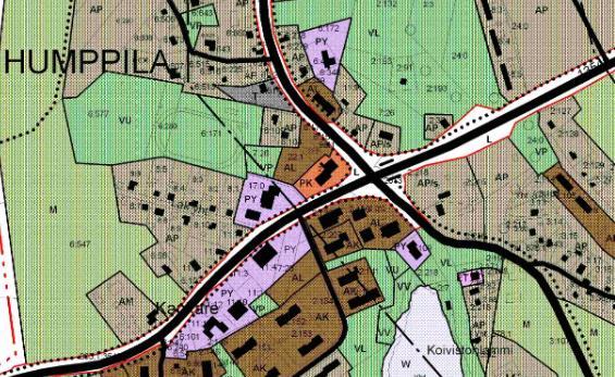 Humppilan Osuuspankin tontti on merkitty palveluvaltaisen yritystoiminnan alueeksi (PK). Suunnittelualueen pohjoispuolella kulkevan Koivistontien molemmin puolin on osoitettu kevyen liikenteen reitti.