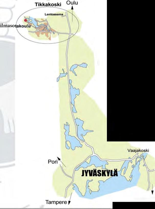 Miten löydän Ilmasotakouluun? Ihnasotakoulu sijaitsee Tikkakoskella, noin 25 km J yv äskylästä pohjoiseen. Junilla ja linja-autoilla pääset J yv äskylän matkakeskukseen. Palvelukseenastumispäivänä 9.