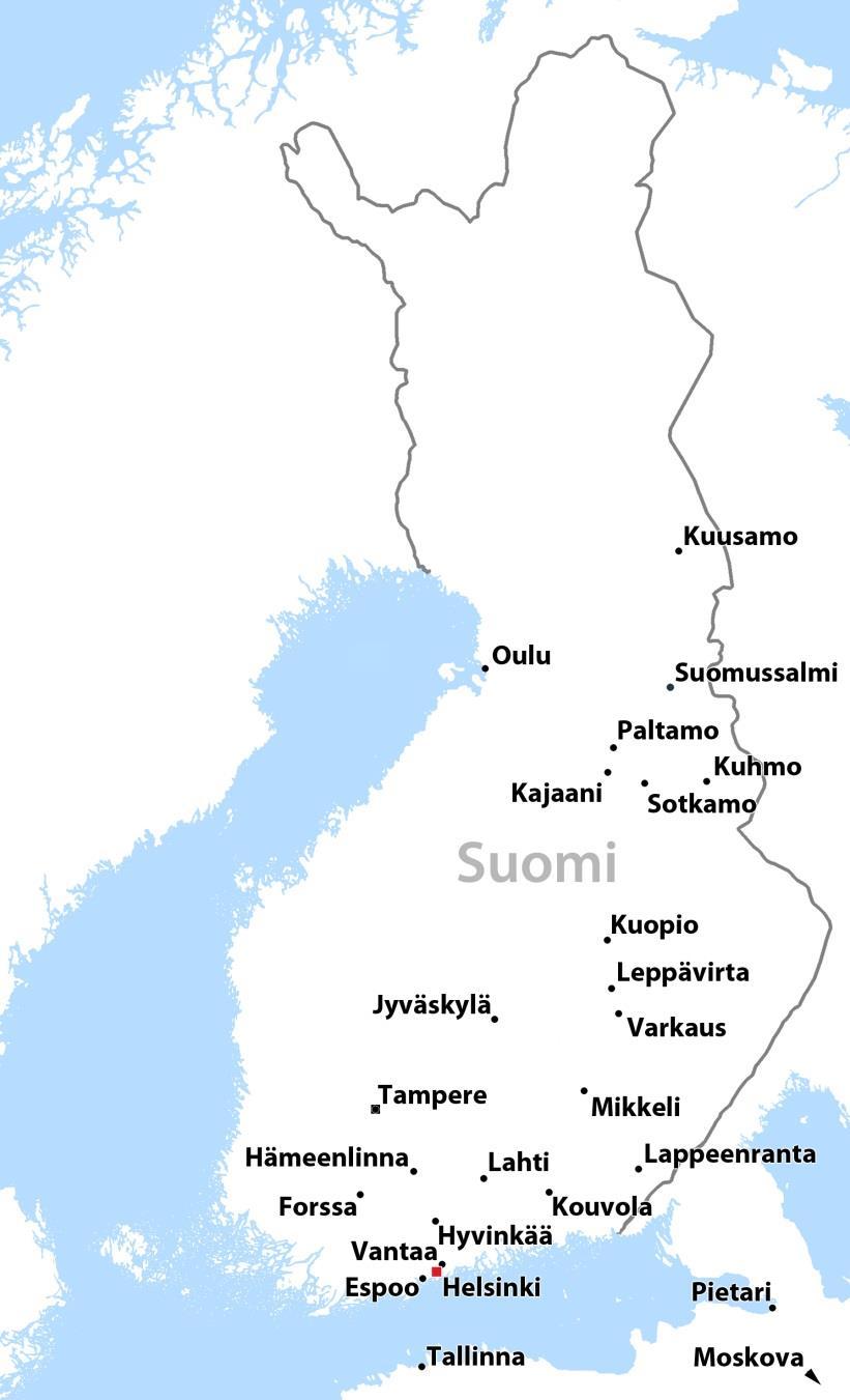 Hämeenlinna S J A KVR Putki-Kolmio Oy Vantaa Quattroservices Kaakkois-Suomi Oy Lappeenranta Kouvola S KVR Quattroservices