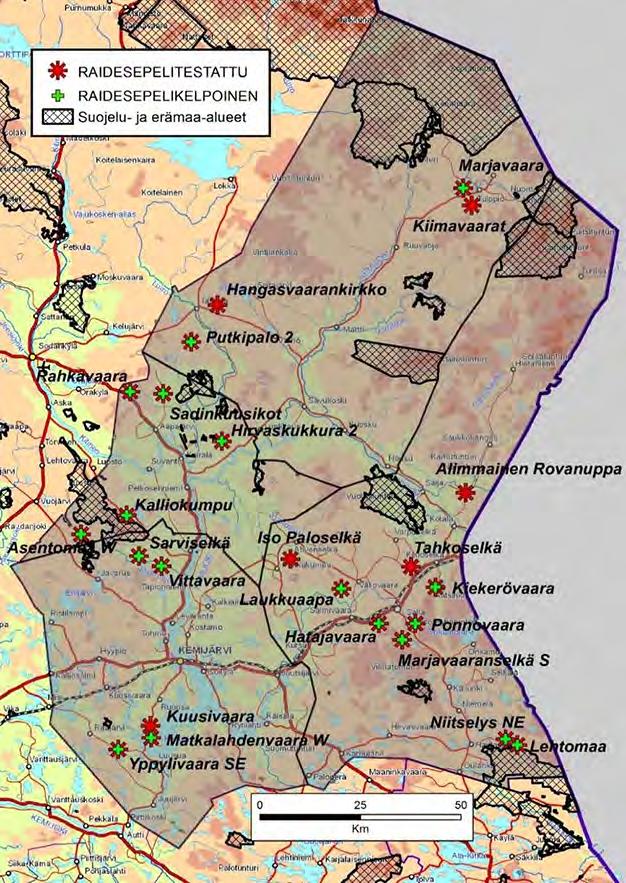 3.3.3 Raidesepelit Koska tutkimusalueella on ollut vuosien varrella useita suunnitelmia rataverkon täydentämiseksi (mm, Soklin rata, ns. Jäämeren rata jne.