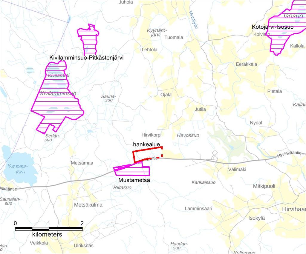 Gles Oy, Mäntsälä Aero lentopaikka Natura -arvio 2018 23.1.2018 4 Hankkeen sijainti ja suhde Natura -alueeseen Hankealue sijaitsee Mäntsälän Mustametsän Natura alueen koillispuolella.