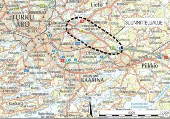 E18 Turun kehätien parantaminen välillä Kausela Kirismäki, 5 1 HANKKEEN TAUSTA, LÄHTÖKOHDAT JA PERUS- TELUT Suunnittelukohteen sijainti ja hankkeen perustelut E18 Turun kehätie (kantatie 40) kuuluu