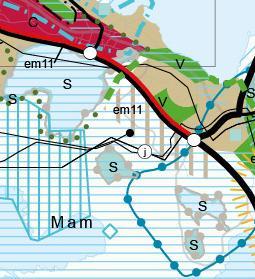 Sinisellä palloviivalla on merkitty arkeologisen perinnön ydinalue. Natura 2000 -alueet näkyvät harmaalla palloviivalla. 1.