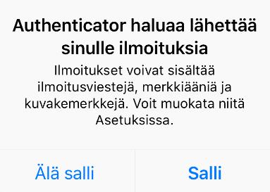 14. Authenticator kysyy luvan ilmoitusten lähettämistä