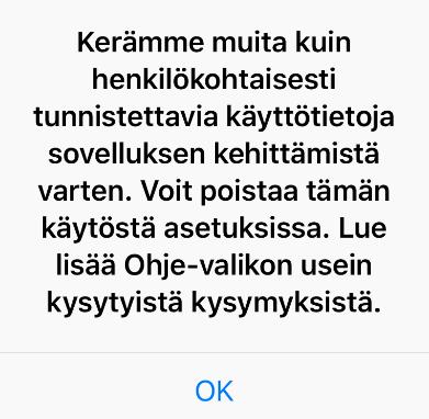 Sovellus ilmoittaa sovelluksen kehittämistä varten