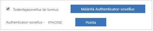 24. Nyt kun Authenticatorin määrittäminen on valmis, asetussivulla näkyy sen laitteen tiedot, johon sovellus