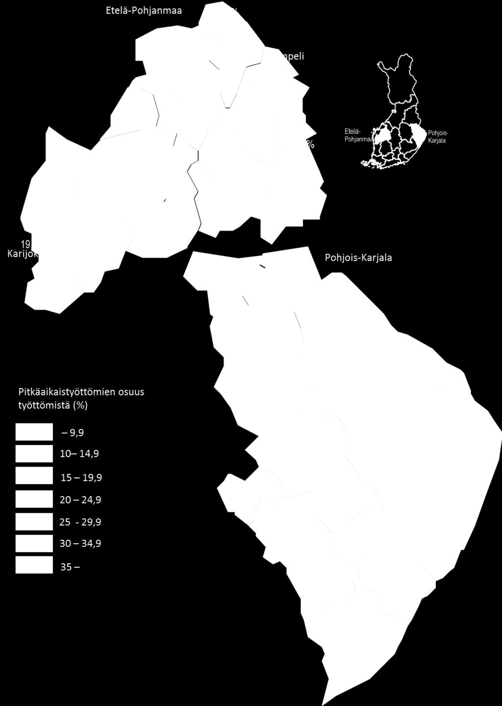 Etelä-Pohjanmaan ja Pohjois-Karjalan kunnissa