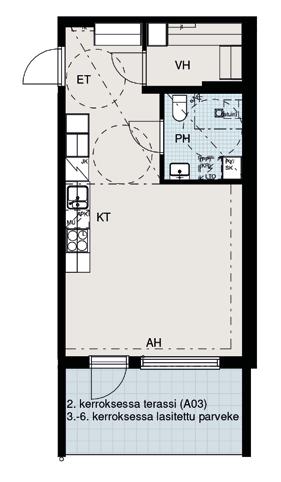Huoneistopohjat 37,5 m 2 1h +
