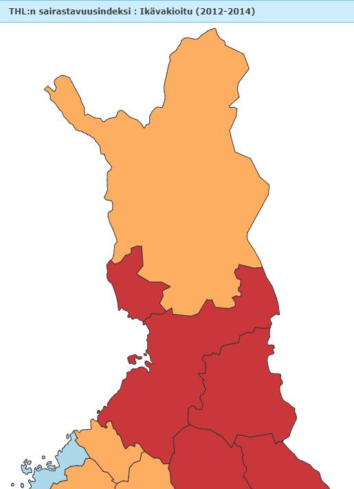 Sairastavuusindeksi OYS erityisvastuualueella Liite 2 Sairastavuusindeksi THL:n sairastavuusindeksi kuvaa suomalaisten kuntien ja alueiden väestön sairastavuutta suhteessa koko maan