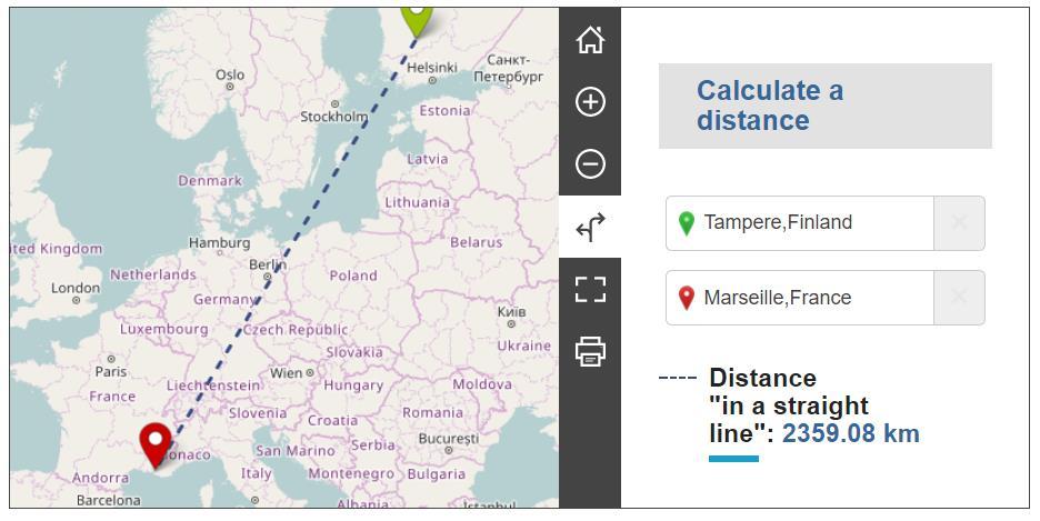 Matkakulujen laskeminen Matkan pituus Tampere- Marseille 2359,08 km Valitaan tuki kilometritaulukon mukaan: (2000 ja 2999 km)