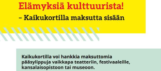 Yhteisön Kaikukortti Kaikukortti toimintaan liittyy myös yhteisön Kaikukortti, joka mahdollistaa työntekijän ja asiakkaan yhteisiä käyntejä kulttuurikohteissa.
