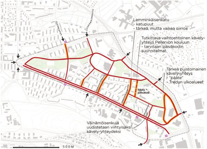 Pyöräily- ja jalankulkuverkon tavoitetila Tarkastelualueen virkistysreittiverkko on tiivis ja monitasoinen.
