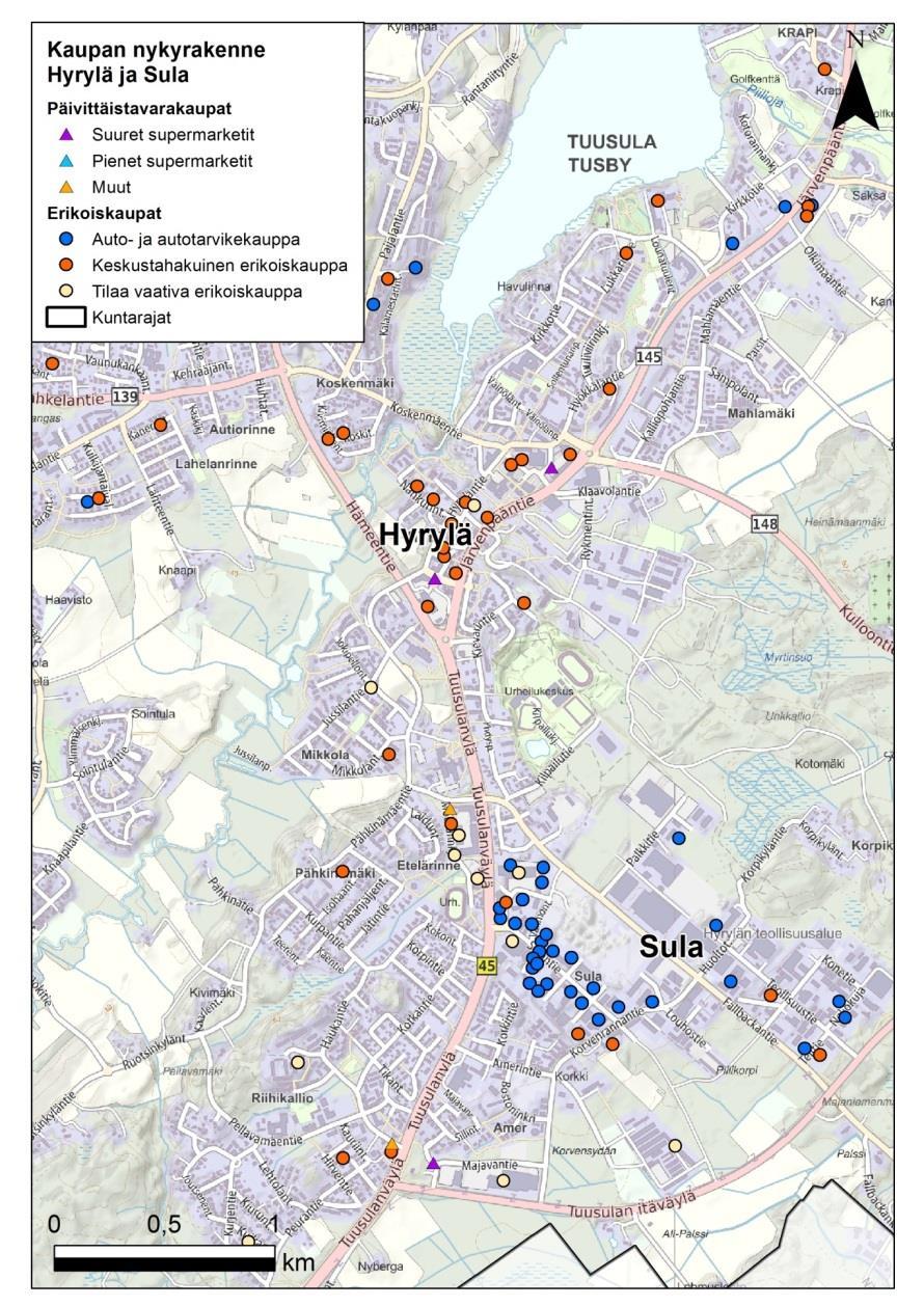 kaupan palveluverkkoselvitys 13 Taulukko 3 Tuusulan, Järvenpään ja Keravan erikoiskaupan myymälät vuonna 2015 (Tilastokeskus).
