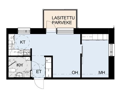 Huoneistopohjat 40,5 m 2 2h + kt A3, 2.