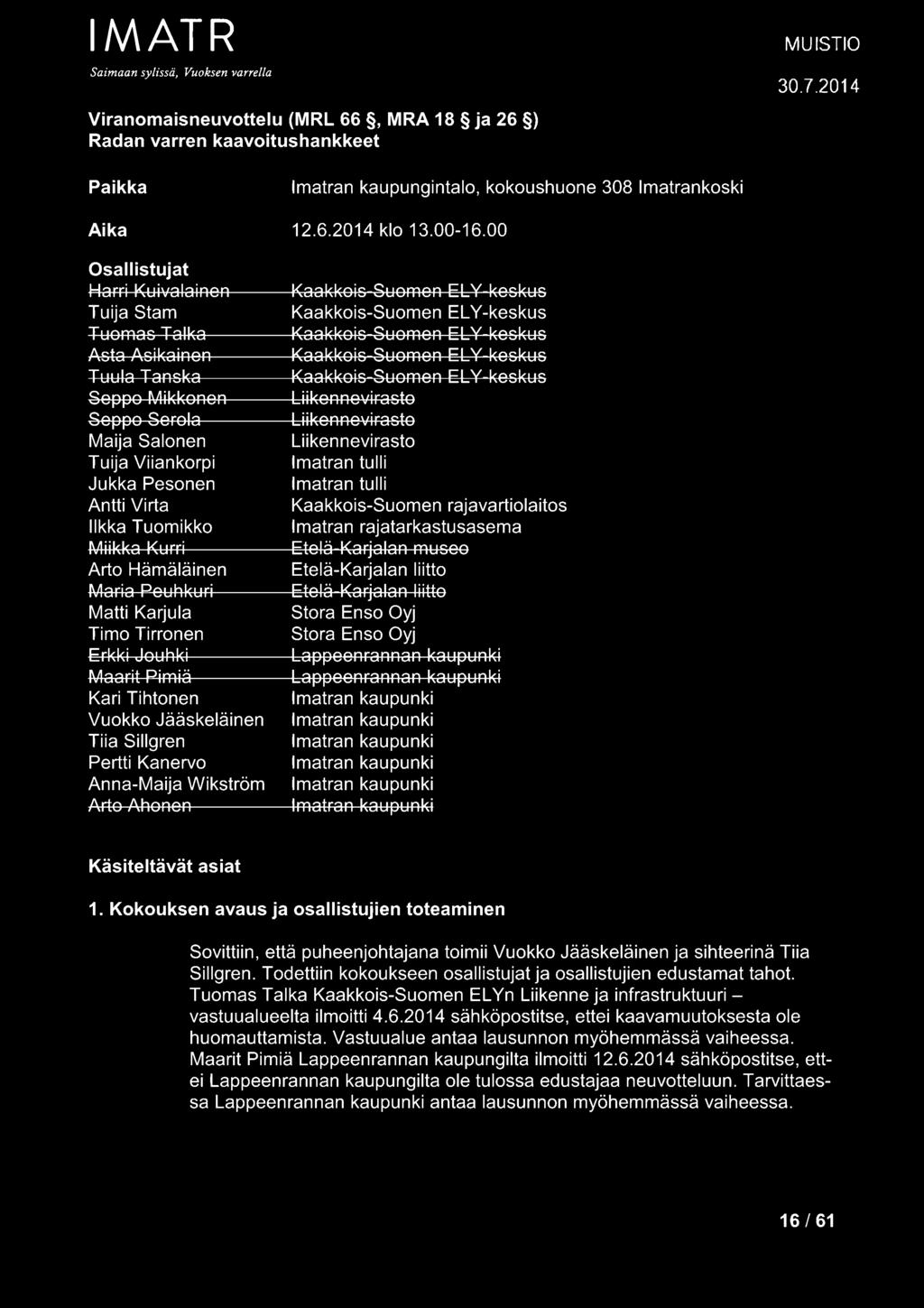 Serola Maija Salonen Tuija Viiankorpi Jukka Pesonen Antti Virta likka Tuomikko Miikka Kurri Arto Hämäläinen Maria Peuhkuri Matti Karjula Timo Tirronen Erkki Jouhki Maarit Pimiä Kari Tihtonen Vuokko