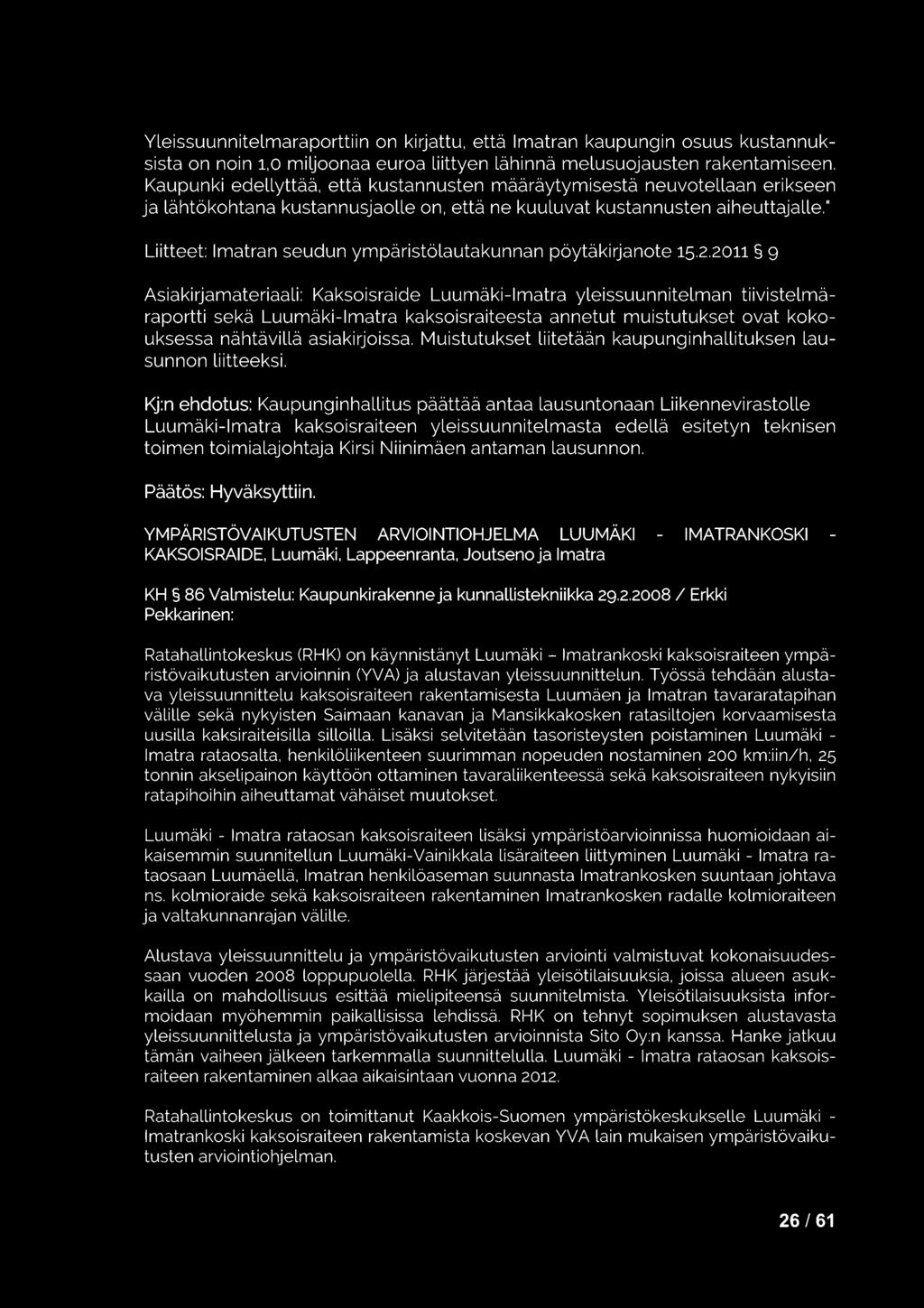 " Liitteet: Imatran seudun ympäristölautakunnan pöytäkirjanote 15.2.