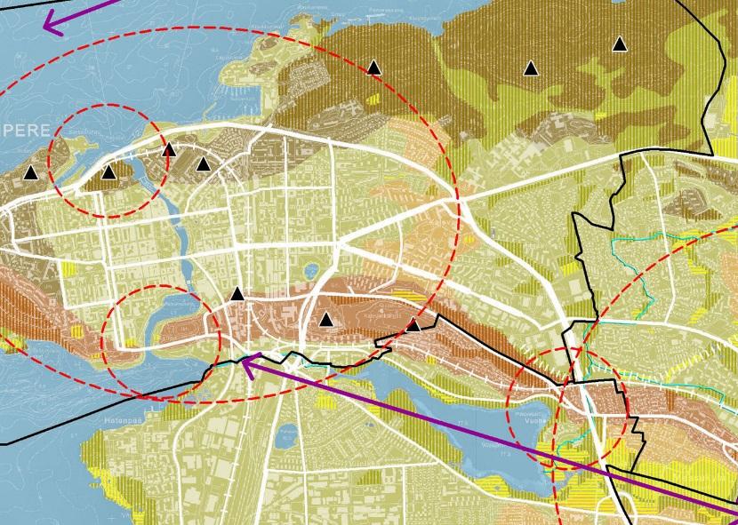 10 1. LÄHTÖKOHDAT 1.1 Selvitys suunnittelualueen oloista 1.1.1 Hipposkylä sijaitsee keskustan tuntumassa kaupunkirakenteen muutosvyöhykkeellä Suunnittelualue sijaitsee Itä-Tampereella noin 3 km päässä keskustasta.