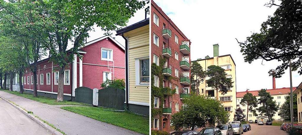 Sapokkaa ympäröi eri-ikäiset yhtenäiset ja hyvin säilyneet asuinalueet.