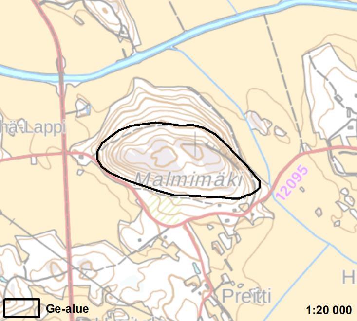 Geologisesti hyvin merkittävä alue kohoaa jyrkänteisenä selänteenä peltolaakson reunalla.