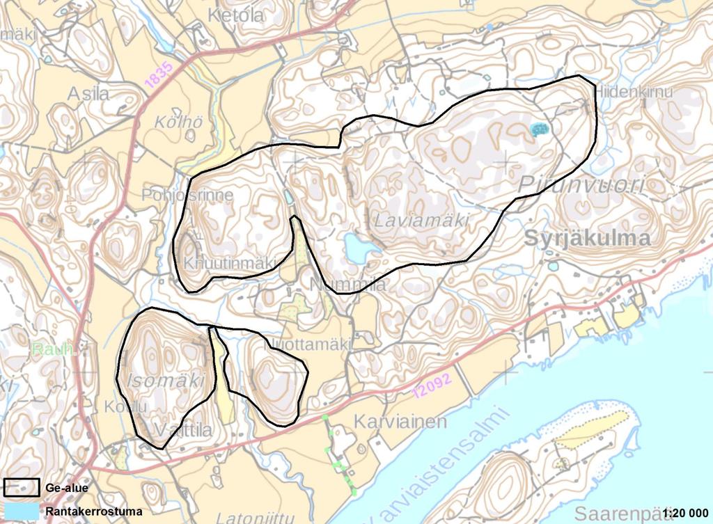 ISOMÄKI-PIRUNVUORI kokonaisuus 1 Salo 154 ha Ei muutosta Isomäki-Pirunvuori on valtakunnallisesti arvokas kallioaluekokonaisuus.