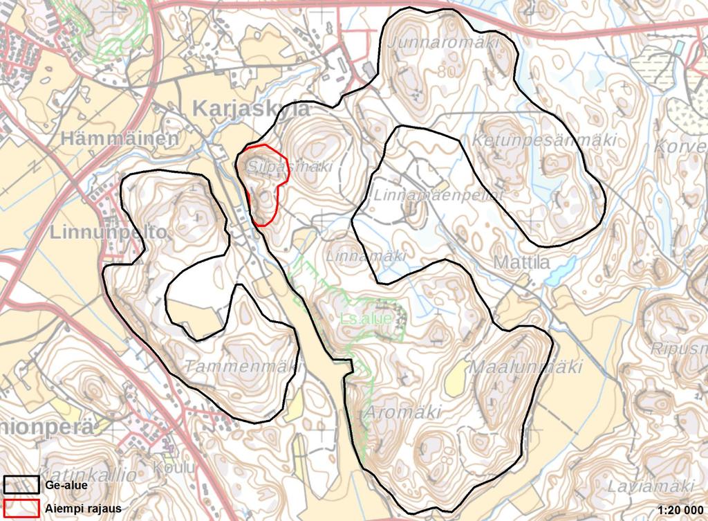 TAMMENMÄEN-MAALUNMÄEN KALLIOMAASTO kokonaisuus 1 Salo 256 ha Muuttunut Tammenmäen-Maalunmäen kalliomaasto on valtakunnallisesti arvokas kallioaluekokonaisuus Salossa.