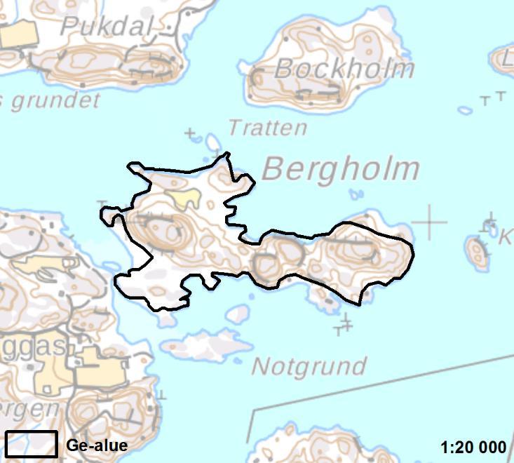 BERGHOLM 1 Parainen 24 ha Ei muutosta Bergholm on valtakunnallisesti arvokas kallioalue.