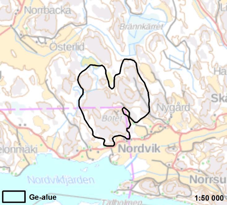 BÖTESBERGET 2 Parainen 49 ha Ei muutosta Bötesberget on Paraisten Stortervolandetin pohjoisosassa sijaitseva maakunnallisesti arvokas kallioalue.